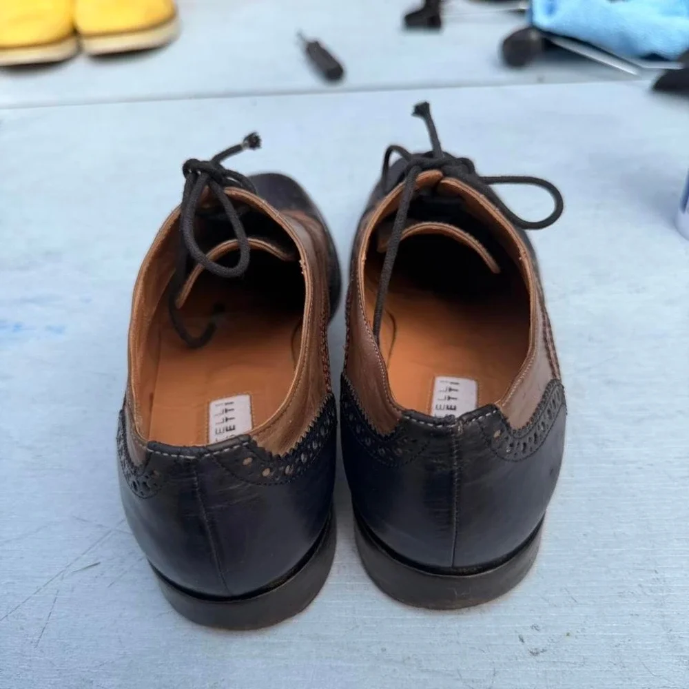 Fratelli Rossetti Tri-Color Leather Wingtip Oxfords Navy Brown Made in Italy 36